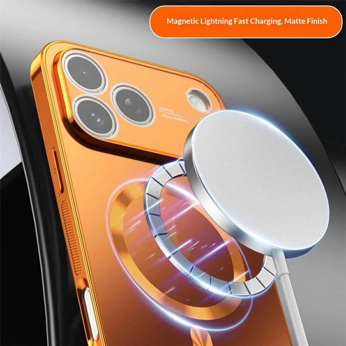 For iPhone 17 Pro Magnetic Case Full Lens Coverage Electroplated TPU Shockproof Phone Cover - Orange - 7