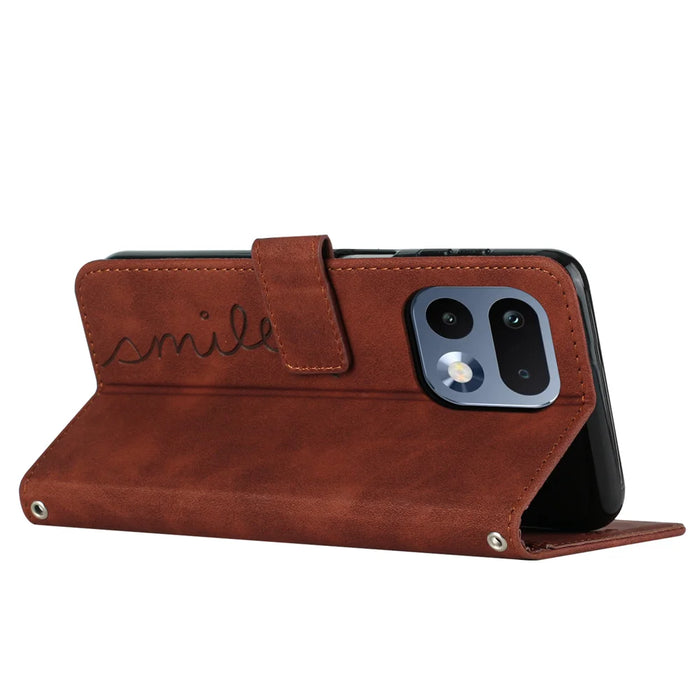 For Realme 16 Pro 5G Stand Case PU Leather Phone Cover Imprinted Heart Pattern - Brown - 2