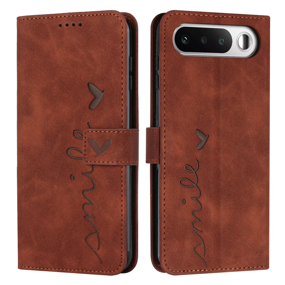 For Realme 16 5G Stand Case PU Leather Phone Cover Imprinted Heart Pattern - Brown - 1