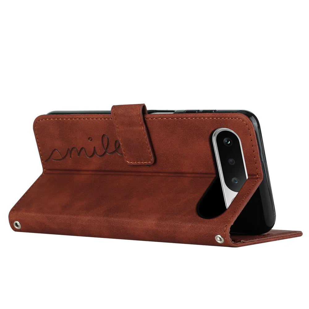 For Realme 16 5G Stand Case PU Leather Phone Cover Imprinted Heart Pattern - Brown - 2