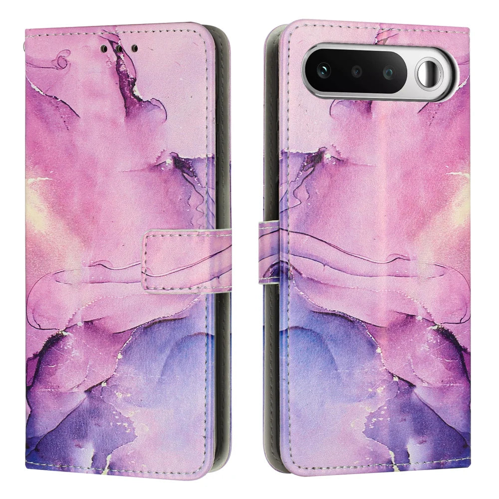 For Realme 16 5G Stand Case Marble Pattern PU Leather Wallet Phone Cover - Purple - 1