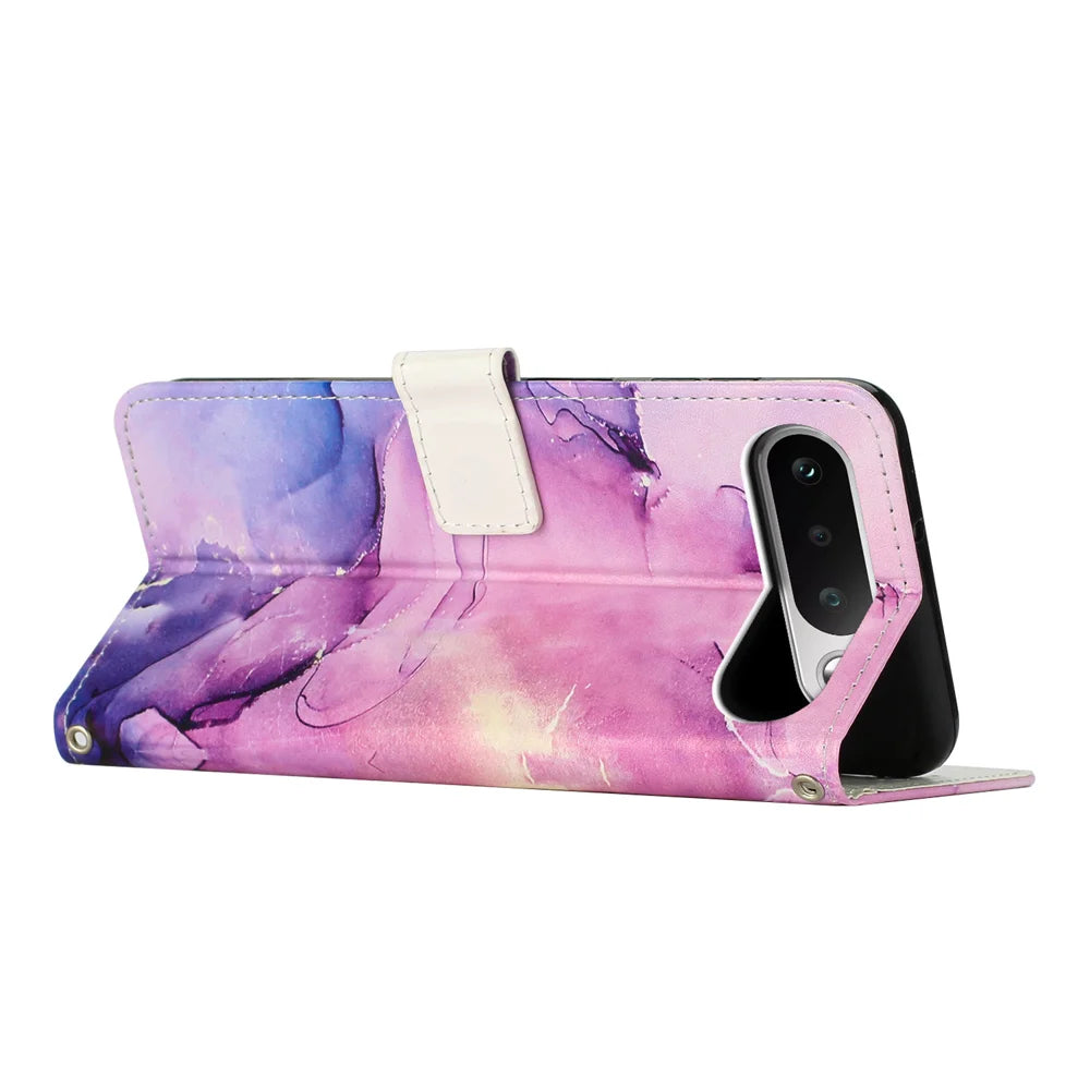 For Realme 16 5G Stand Case Marble Pattern PU Leather Wallet Phone Cover - Purple - 2