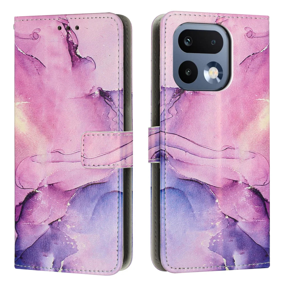 For Realme 16 Pro 5G Stand Case Marble Pattern PU Leather Wallet Phone Cover - Purple - 1