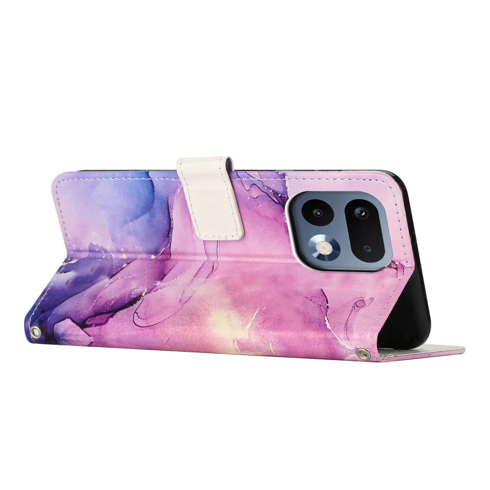 For Realme 16 Pro 5G Stand Case Marble Pattern PU Leather Wallet Phone Cover - Purple - 2