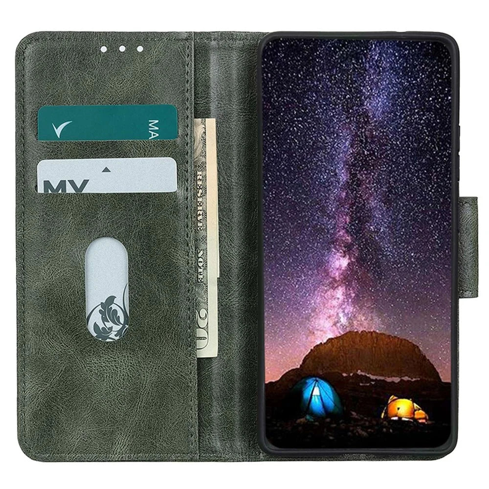 For Samsung Galaxy S23 Anti-scratch Crazy Horse Texture Wallet Stand PU Leather Case Phone Cover - Blackish Green - 2