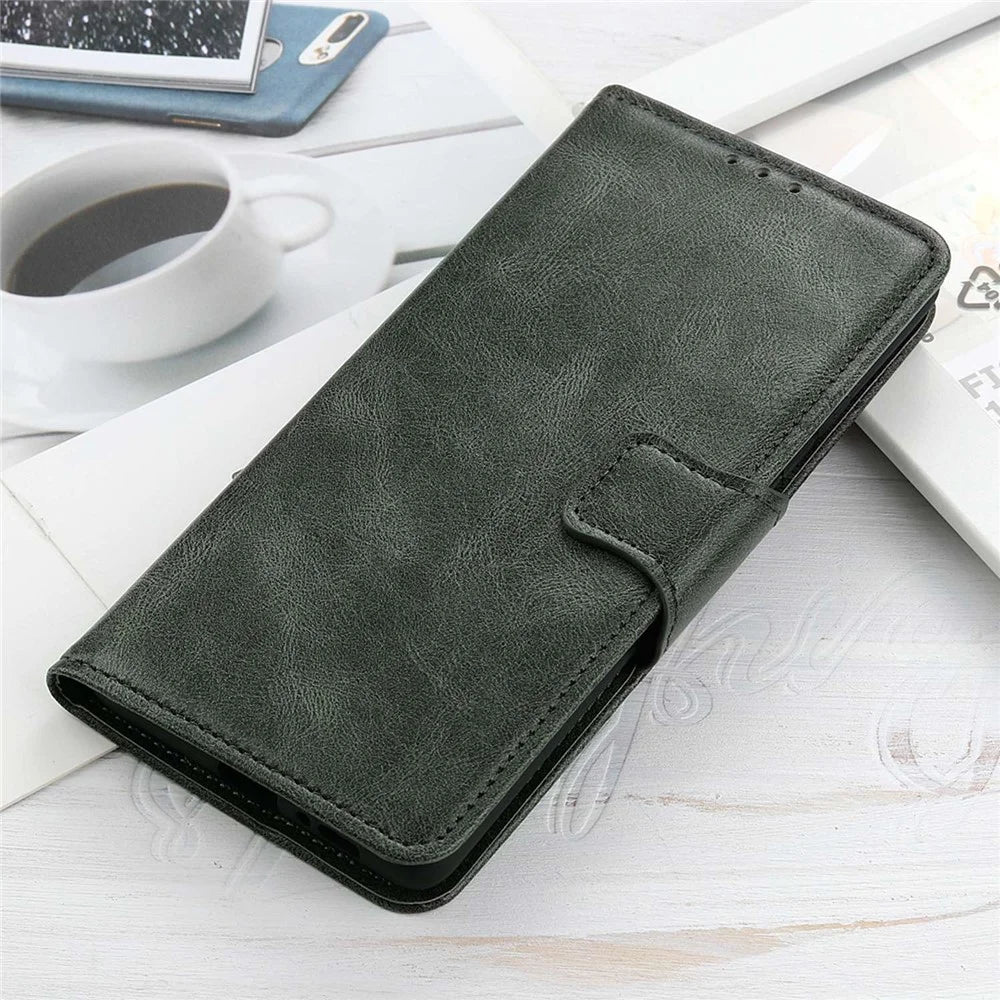 For Samsung Galaxy S23 Anti-scratch Crazy Horse Texture Wallet Stand PU Leather Case Phone Cover - Blackish Green - 6