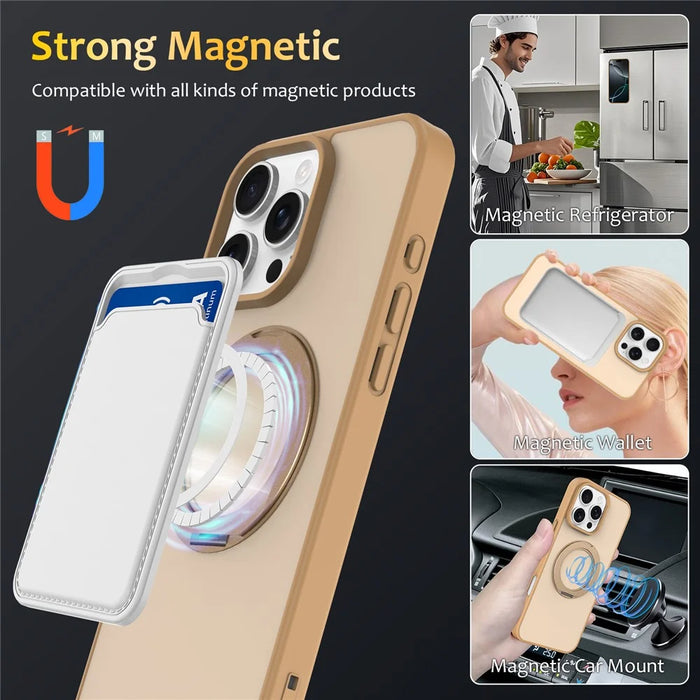 For iPhone 15 Pro Case with Rotating Magnetic Kickstand PC + TPU Skin-Touch Phone Cover - Desert Gold - 4