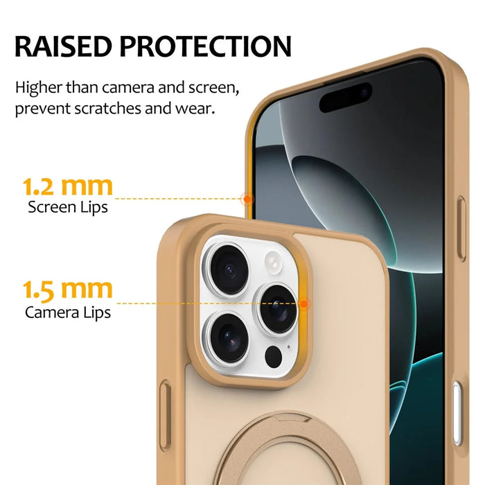 For iPhone 15 Pro Case with Rotating Magnetic Kickstand PC + TPU Skin-Touch Phone Cover - Desert Gold - 5