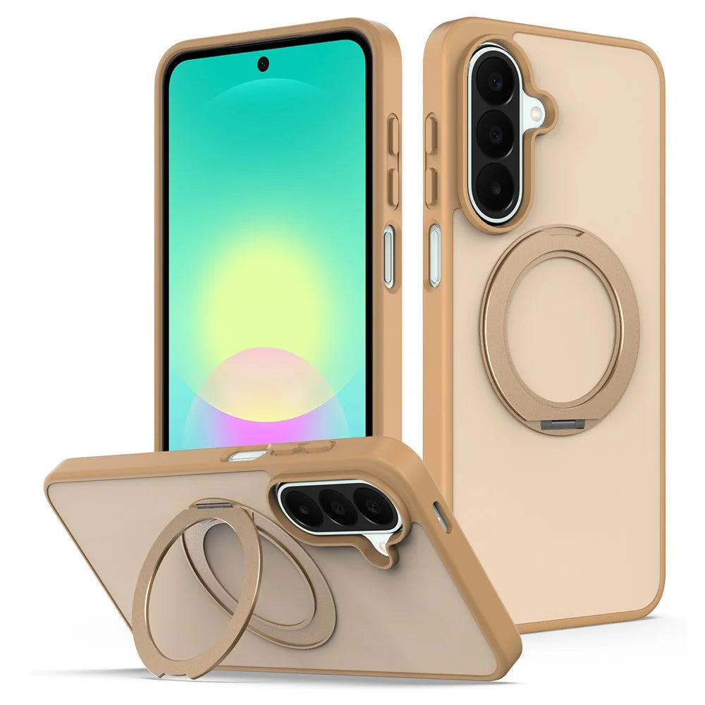 For Samsung Galaxy A15 5G  /  Galaxy A15 4G Case with Rotating Magnetic Kickstand PC + TPU Skin-Touch Phone Cover - Desert Gold - 1