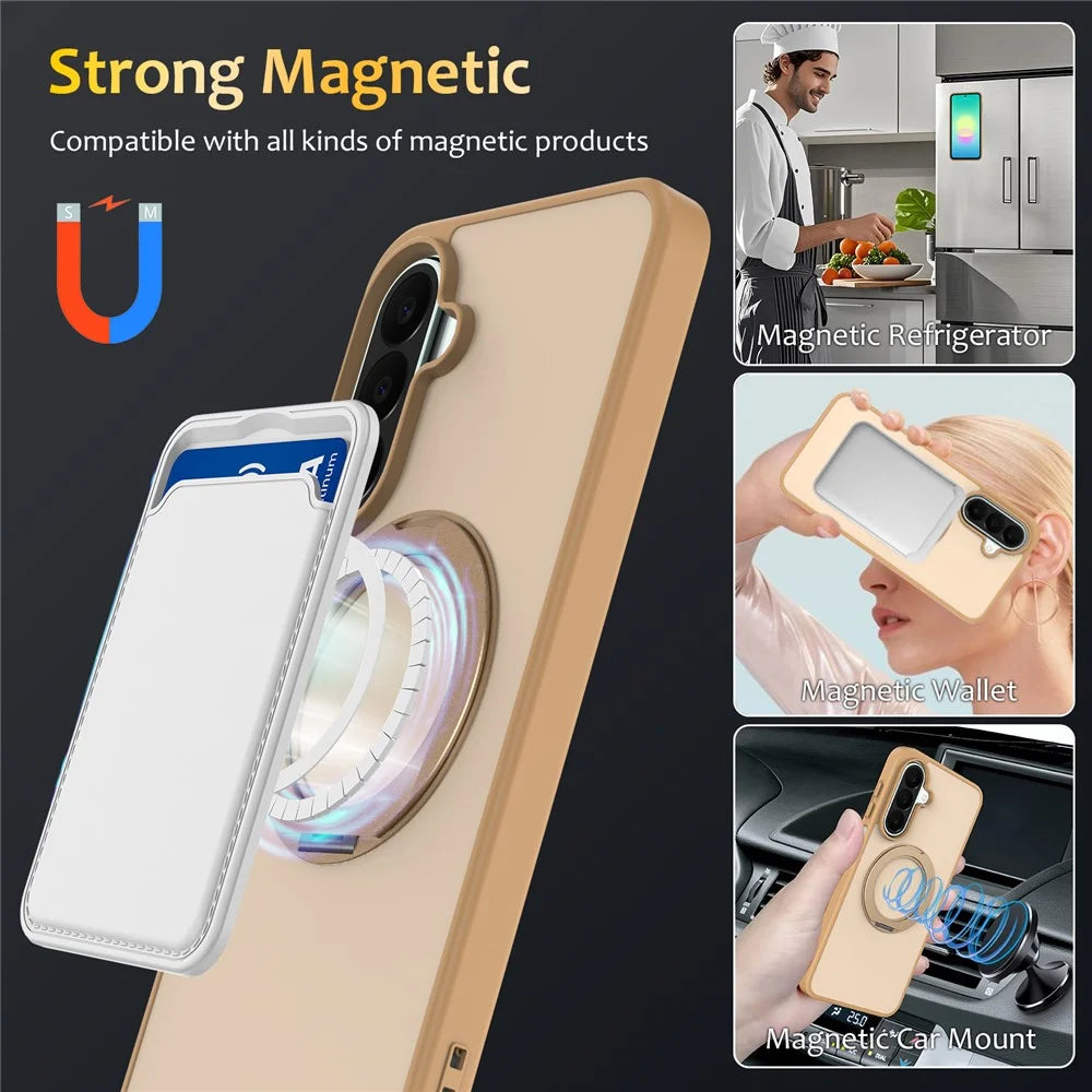 For Samsung Galaxy A15 5G  /  Galaxy A15 4G Case with Rotating Magnetic Kickstand PC + TPU Skin-Touch Phone Cover - Desert Gold - 4