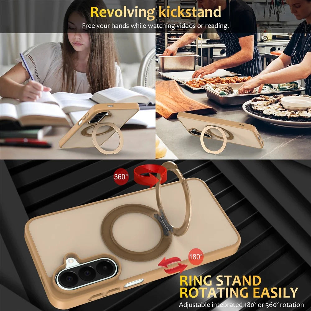 For Samsung Galaxy A15 5G  /  Galaxy A15 4G Case with Rotating Magnetic Kickstand PC + TPU Skin-Touch Phone Cover - Desert Gold - 6