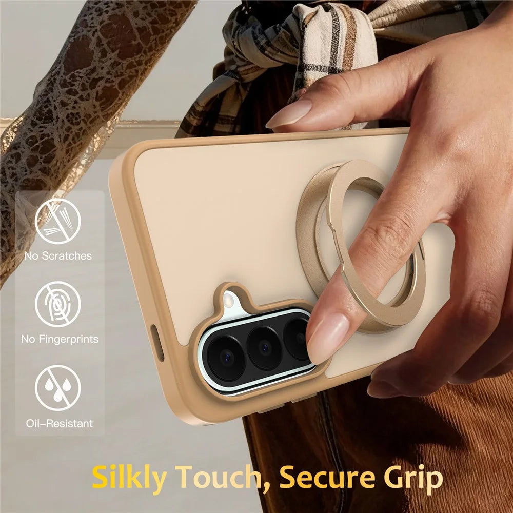 For Samsung Galaxy A15 5G  /  Galaxy A15 4G Case with Rotating Magnetic Kickstand PC + TPU Skin-Touch Phone Cover - Desert Gold - 7