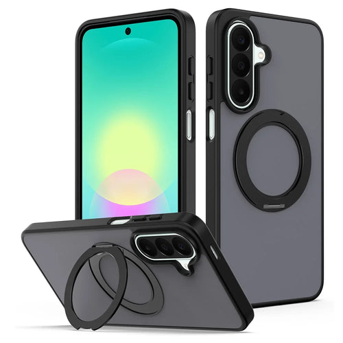 For Samsung Galaxy A25 5G (Global) (161mm) Case with Rotating Magnetic Kickstand PC + TPU Skin-Touch Phone Cover - Black - 1