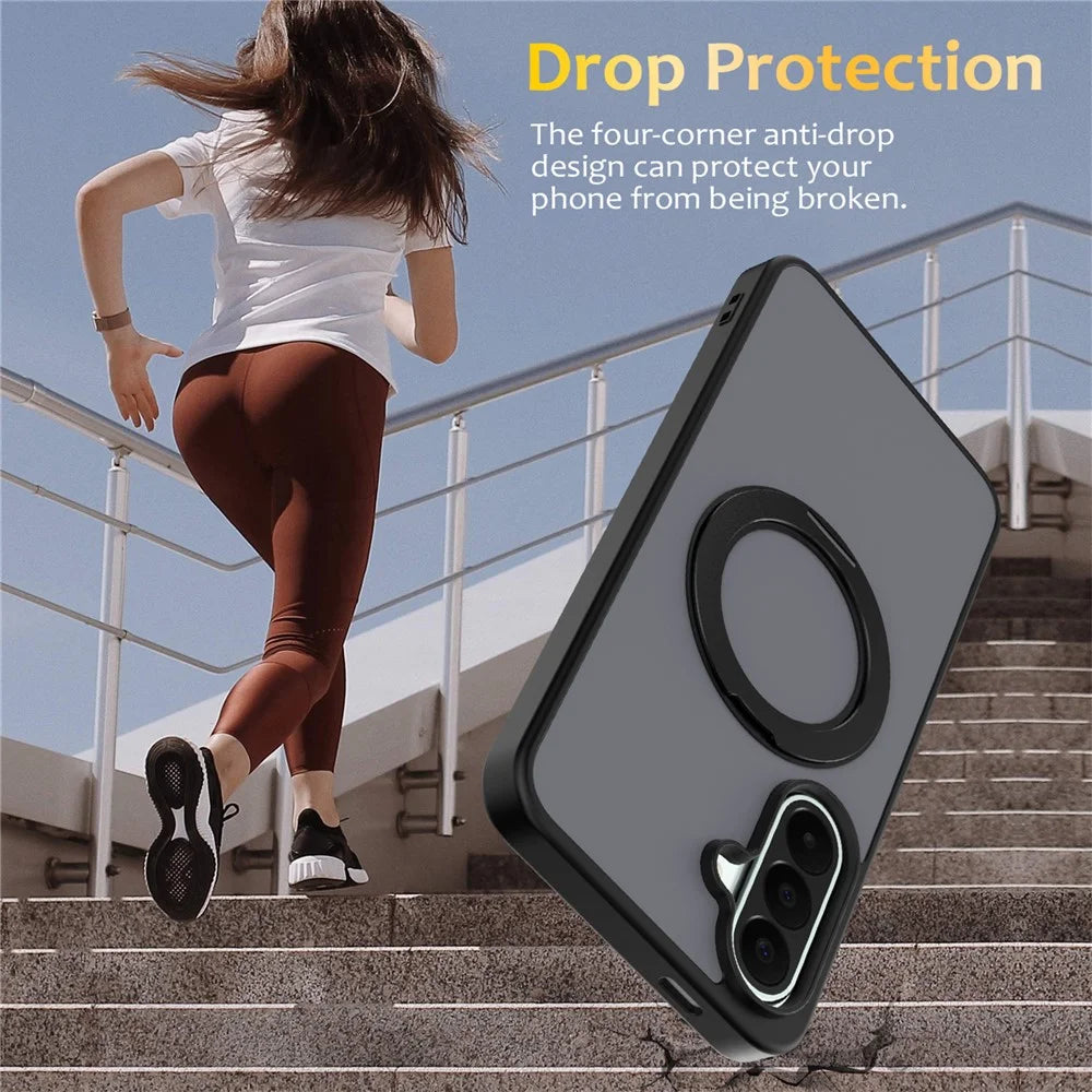 For Samsung Galaxy A25 5G (Global) (161mm) Case with Rotating Magnetic Kickstand PC + TPU Skin-Touch Phone Cover - Black - 3