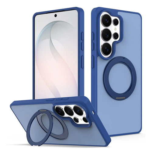 For Samsung Galaxy S23 Ultra Case with Rotating Magnetic Kickstand PC + TPU Skin-Touch Phone Cover - Sapphire - 1