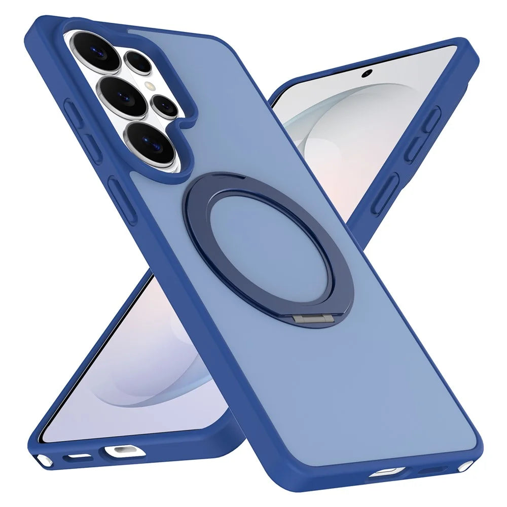 For Samsung Galaxy S23 Ultra Case with Rotating Magnetic Kickstand PC + TPU Skin-Touch Phone Cover - Sapphire - 2