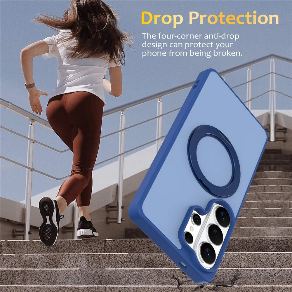 For Samsung Galaxy S23 Ultra Case with Rotating Magnetic Kickstand PC + TPU Skin-Touch Phone Cover - Sapphire - 3