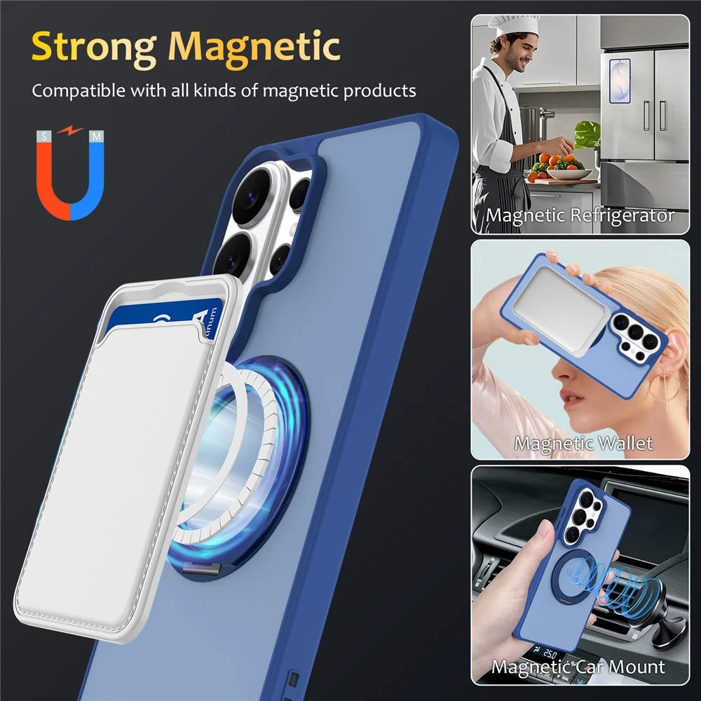 For Samsung Galaxy S23 Ultra Case with Rotating Magnetic Kickstand PC + TPU Skin-Touch Phone Cover - Sapphire - 4
