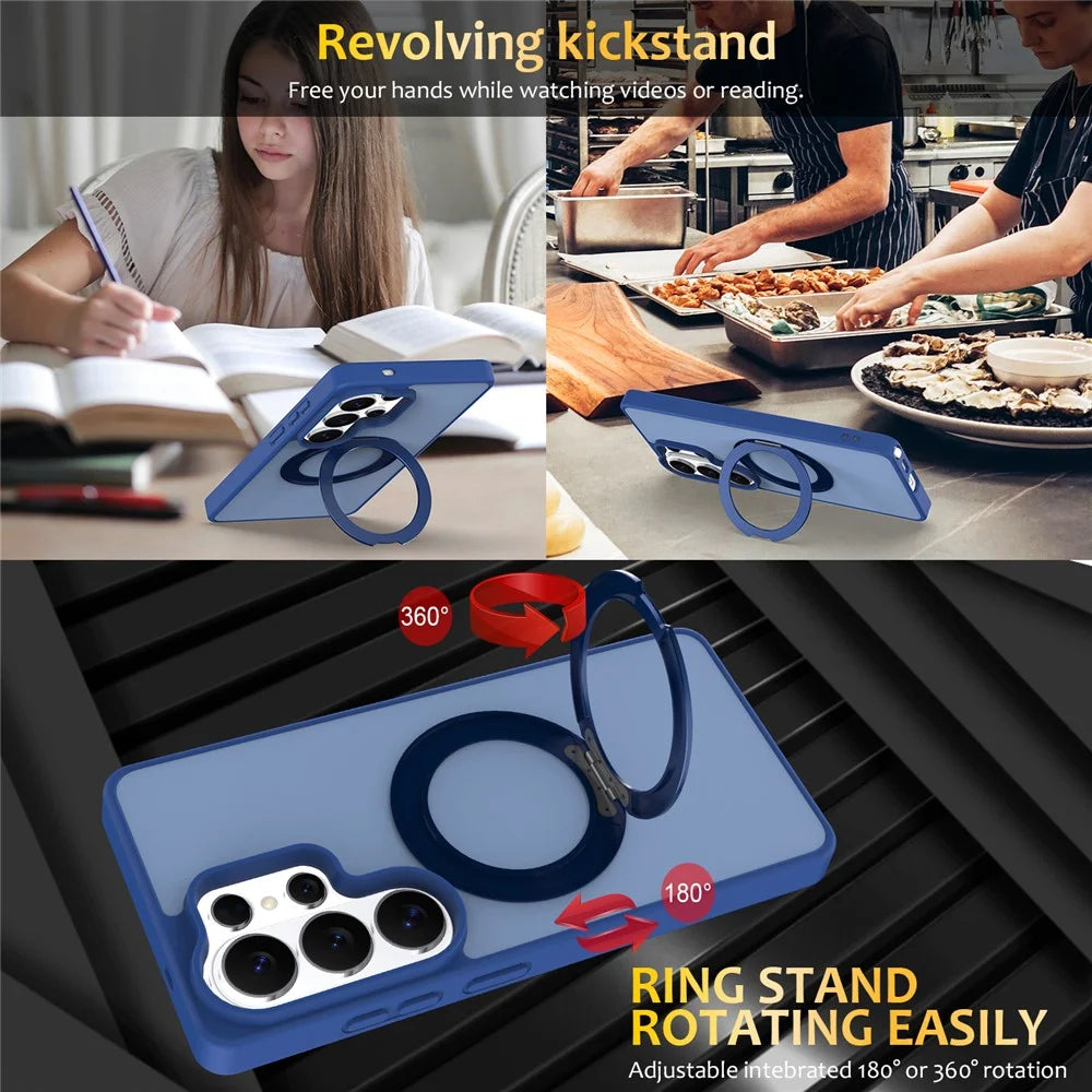 For Samsung Galaxy S23 Ultra Case with Rotating Magnetic Kickstand PC + TPU Skin-Touch Phone Cover - Sapphire - 6