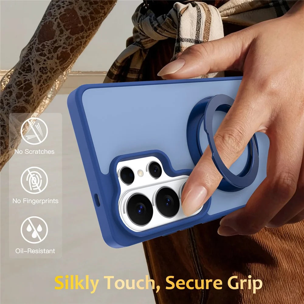 For Samsung Galaxy S23 Ultra Case with Rotating Magnetic Kickstand PC + TPU Skin-Touch Phone Cover - Sapphire - 7