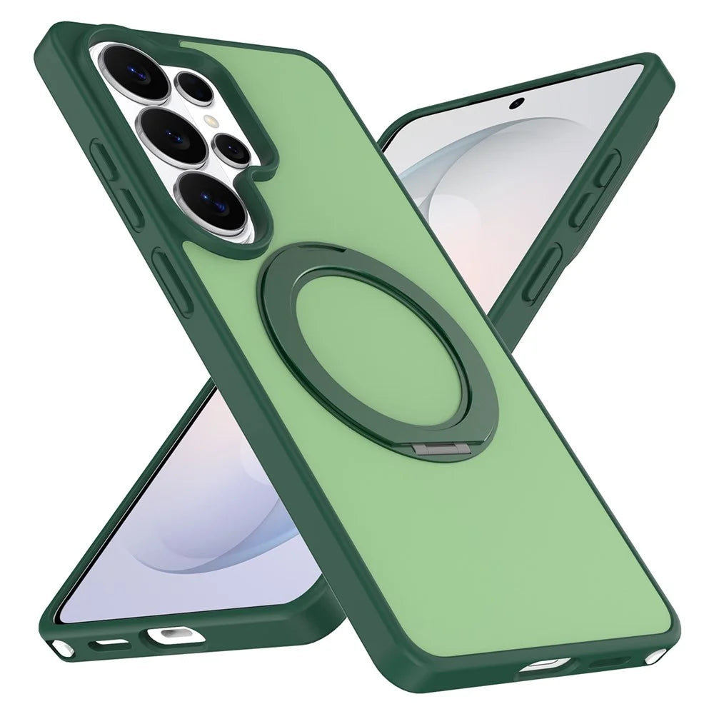 For Samsung Galaxy S24 Ultra Case with Rotating Magnetic Kickstand PC + TPU Skin-Touch Phone Cover - Green - 2