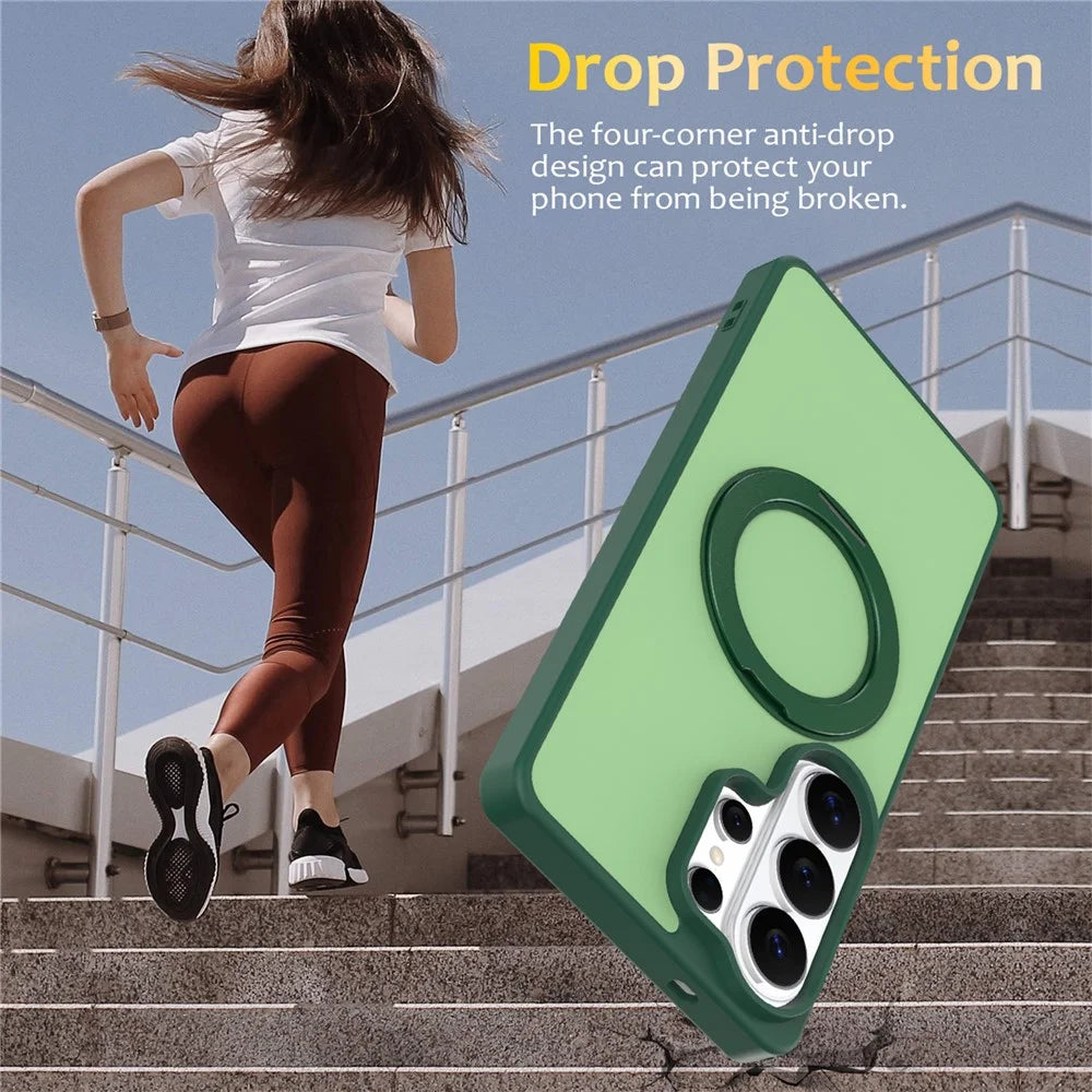 For Samsung Galaxy S24 Ultra Case with Rotating Magnetic Kickstand PC + TPU Skin-Touch Phone Cover - Green - 3