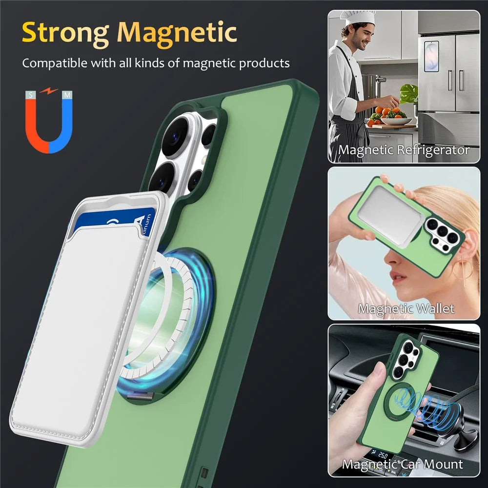 For Samsung Galaxy S24 Ultra Case with Rotating Magnetic Kickstand PC + TPU Skin-Touch Phone Cover - Green - 4