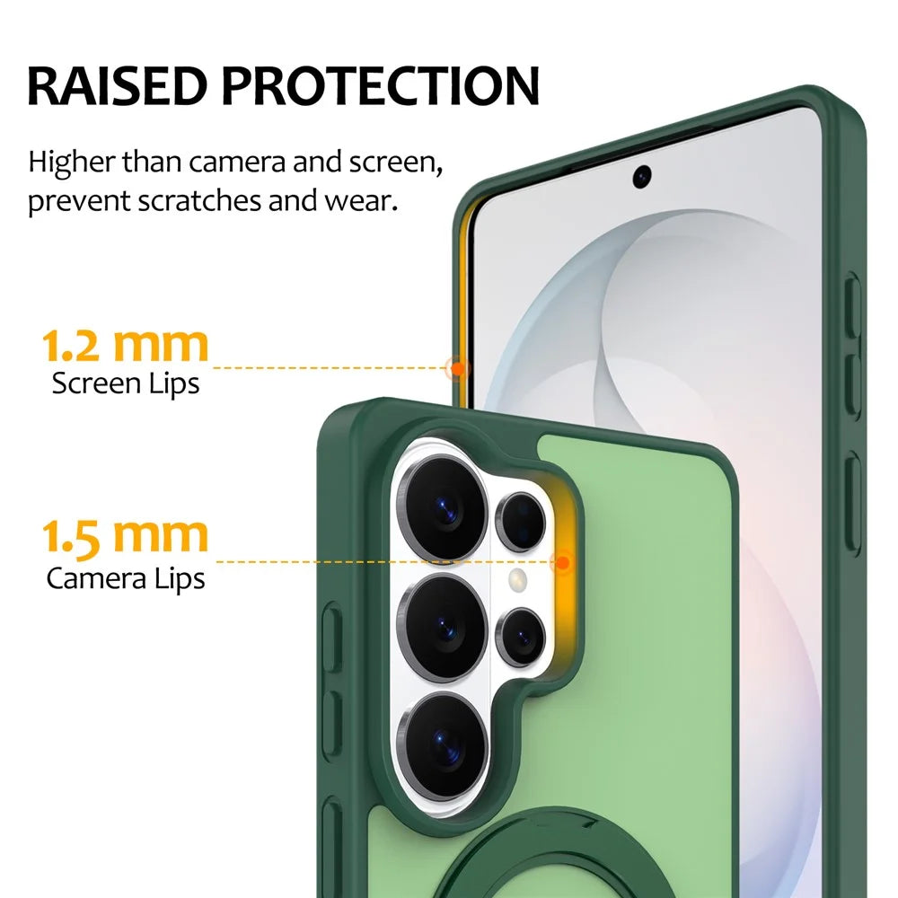 For Samsung Galaxy S24 Ultra Case with Rotating Magnetic Kickstand PC + TPU Skin-Touch Phone Cover - Green - 5