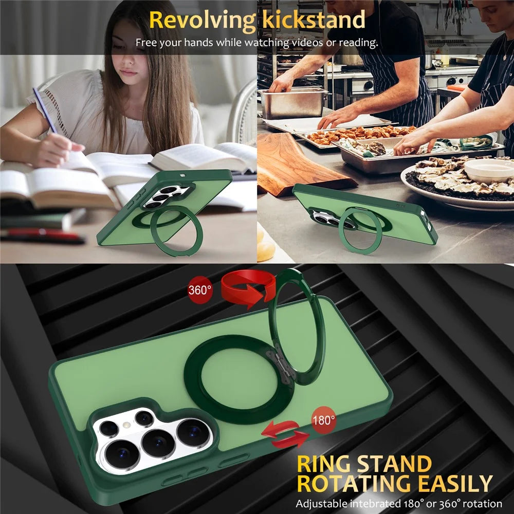 For Samsung Galaxy S24 Ultra Case with Rotating Magnetic Kickstand PC + TPU Skin-Touch Phone Cover - Green - 6