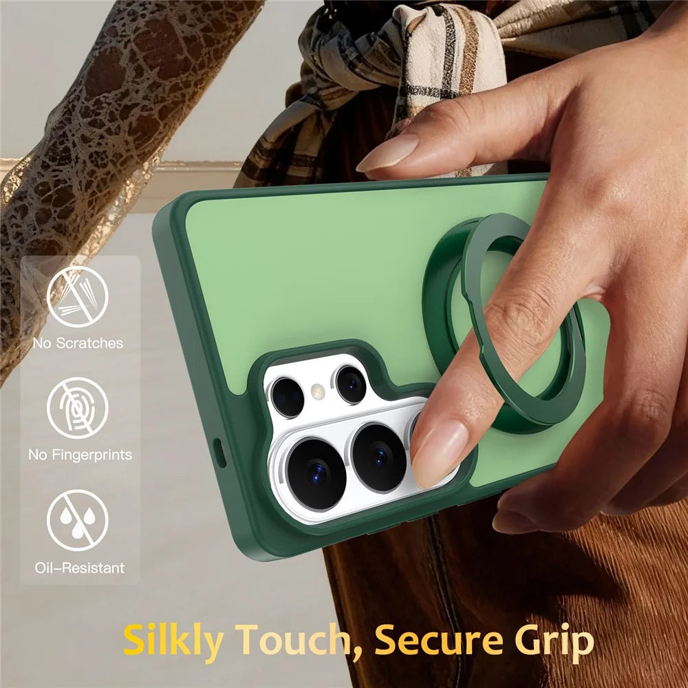 For Samsung Galaxy S24 Ultra Case with Rotating Magnetic Kickstand PC + TPU Skin-Touch Phone Cover - Green - 7