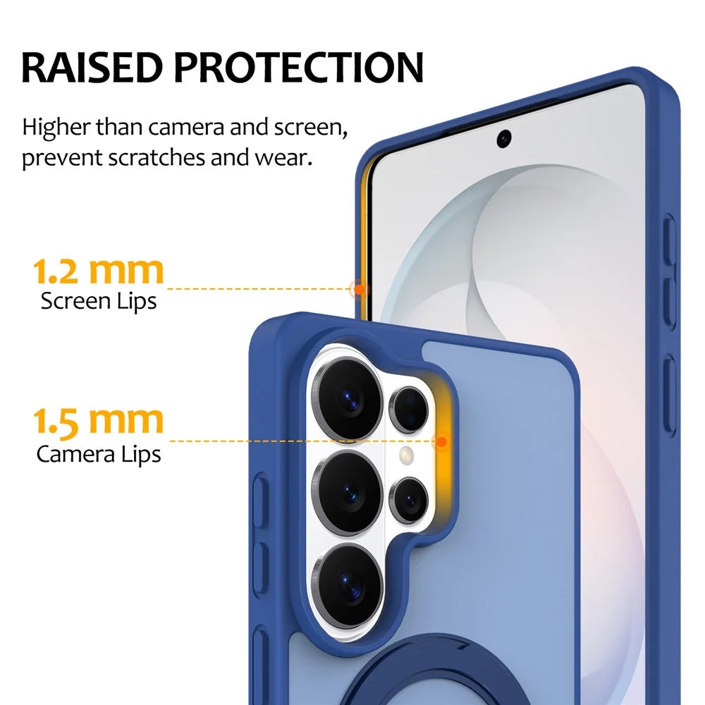 For Samsung Galaxy S25 Ultra Case with Rotating Magnetic Kickstand PC + TPU Skin-Touch Phone Cover - Sapphire - 5