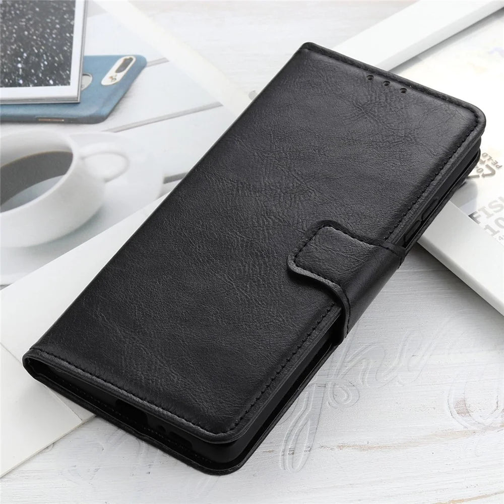 For Samsung Galaxy S23+ Crazy Horse Texture Wallet Adjustable Stand PU Leather Case Full Coverage Phone Cover - Black - 6