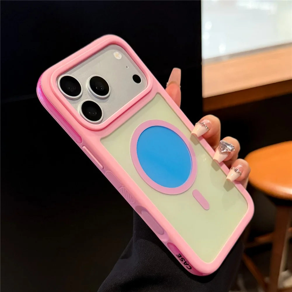 For iPhone 18 Pro / 17 Pro Magnetic Case Contrast Design 2 in 1 PC + TPU Matte Phone Cover - Pink - 1