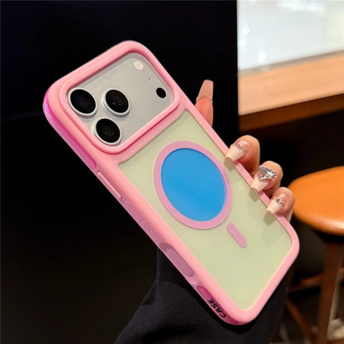 For iPhone 18 Pro Max / 17 Pro Max Magnetic Case Contrast Design 2 in 1 PC + TPU Matte Phone Cover - Pink - 1