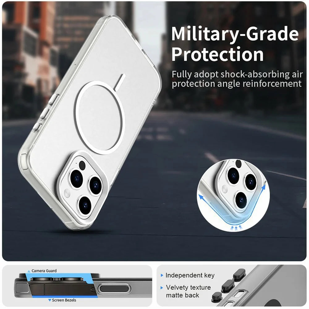 For iPhone 15 Pro Max Magnetic Case PC + TPU + PET Air Cushion Shockproof Phone Cover - White - 2