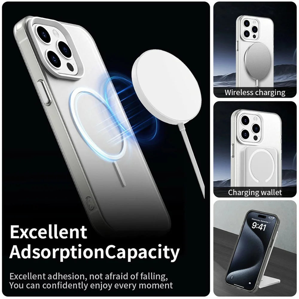 For iPhone 15 Pro Max Magnetic Case PC + TPU + PET Air Cushion Shockproof Phone Cover - White - 3