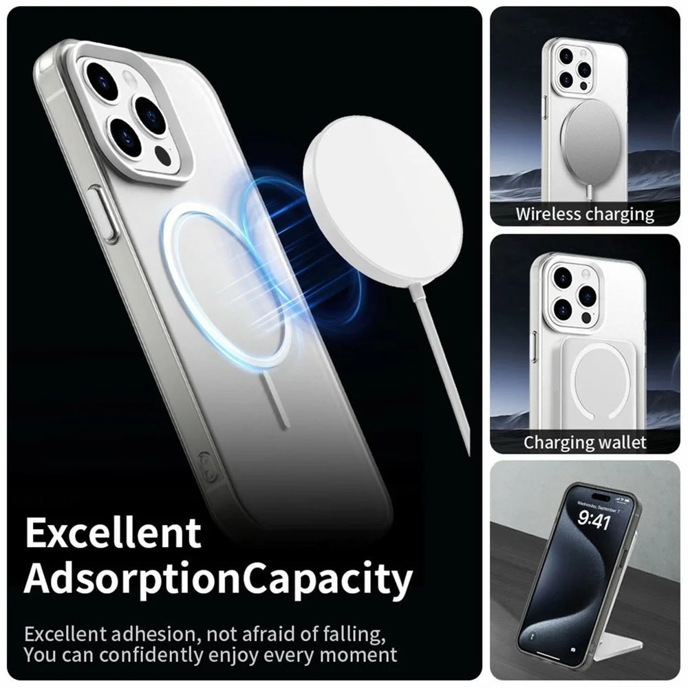 For iPhone 15 Pro Magnetic Case PC + TPU + PET Air Cushion Shockproof Phone Cover - White - 3