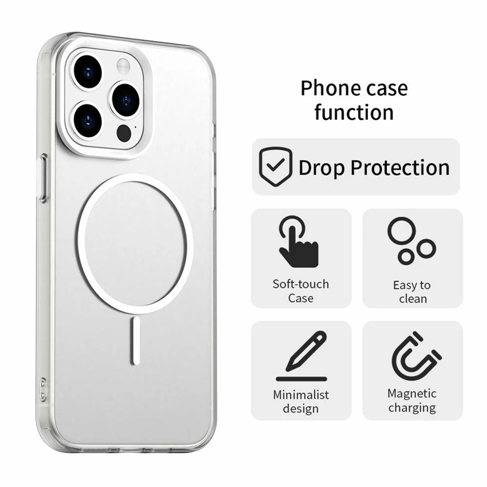 For iPhone 15 Pro Magnetic Case PC + TPU + PET Air Cushion Shockproof Phone Cover - White - 6