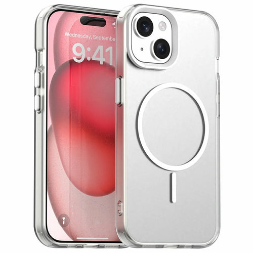 For iPhone 15 Magnetic Case PC + TPU + PET Air Cushion Shockproof Phone Cover - White - 1