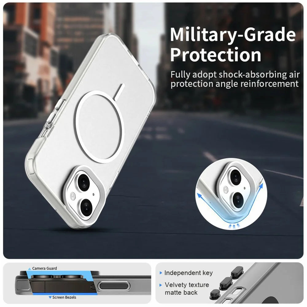 For iPhone 15 Magnetic Case PC + TPU + PET Air Cushion Shockproof Phone Cover - White - 2