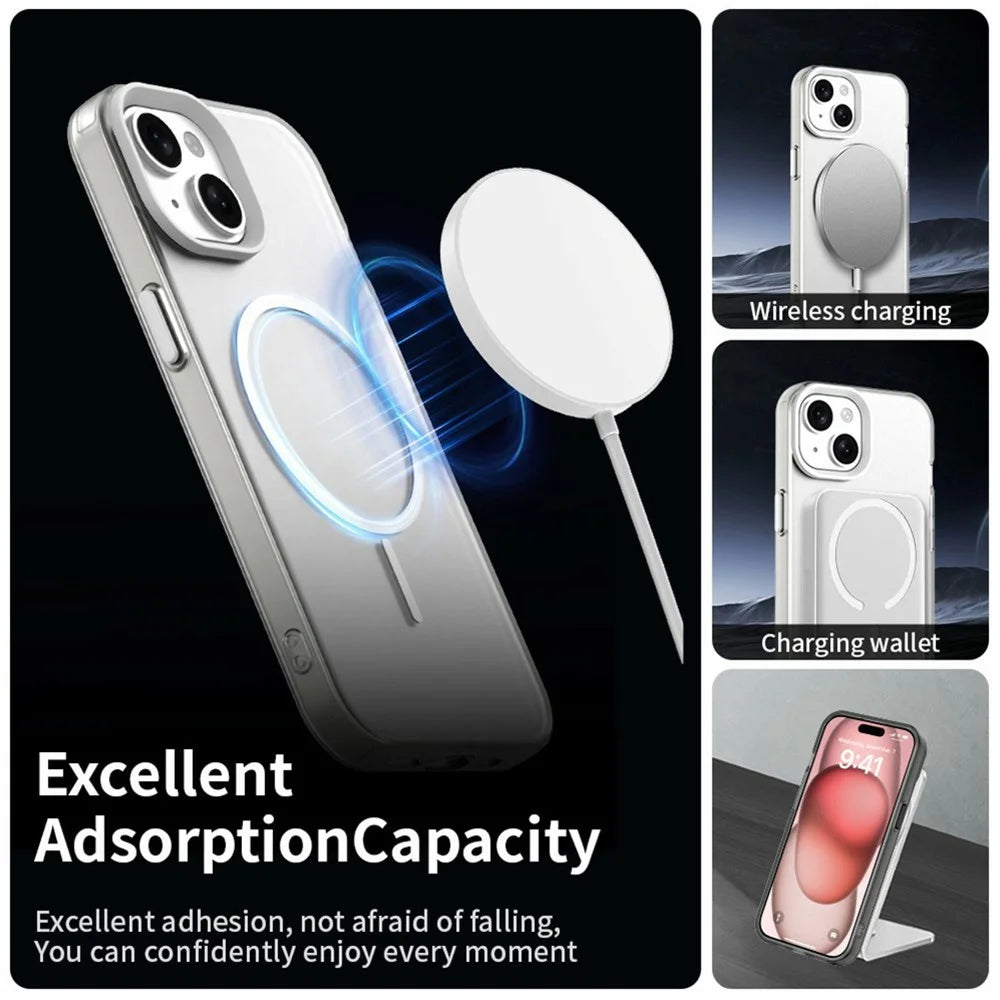 For iPhone 15 Magnetic Case PC + TPU + PET Air Cushion Shockproof Phone Cover - White - 3