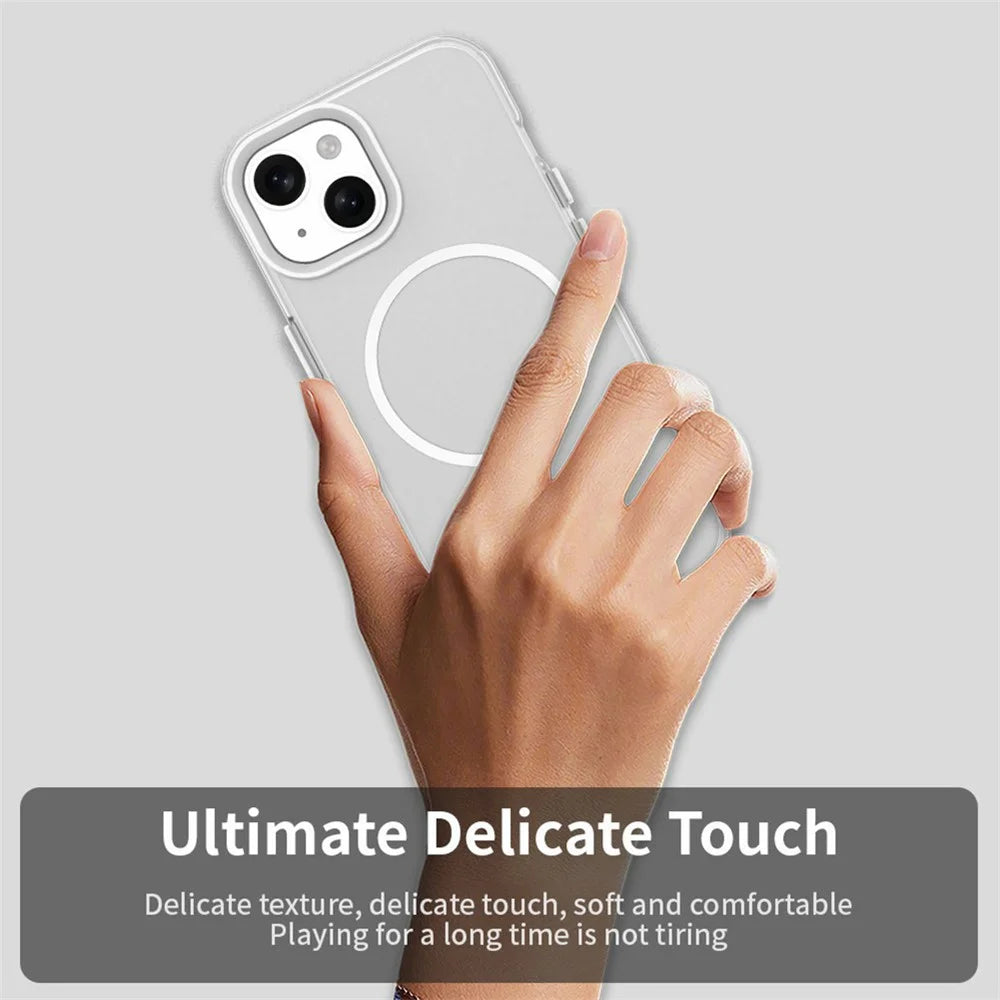 For iPhone 15 Magnetic Case PC + TPU + PET Air Cushion Shockproof Phone Cover - White - 5