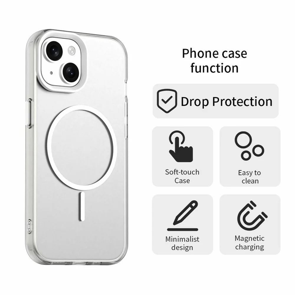 For iPhone 15 Magnetic Case PC + TPU + PET Air Cushion Shockproof Phone Cover - White - 6