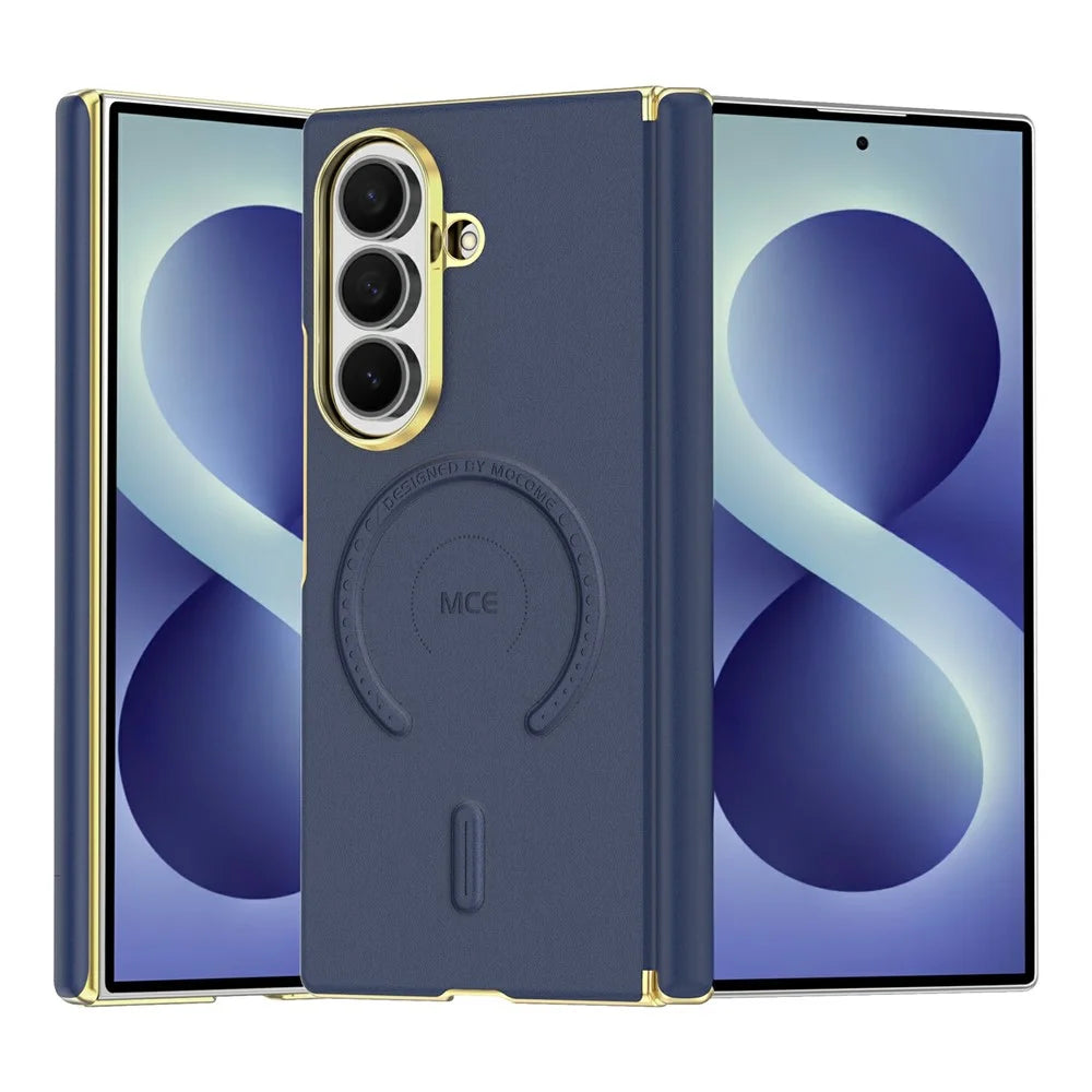 For Samsung Galaxy Z Fold8 Ultra Magnetic Case Leather + PC Electroplated Hinge Protection Phone Cover - Sapphire - 1