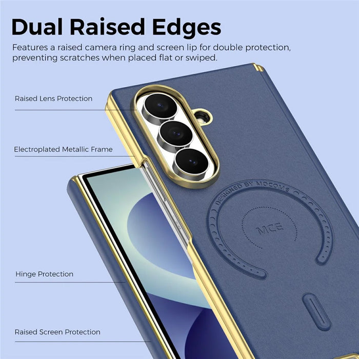 For Samsung Galaxy Z Fold8 Ultra Magnetic Case Leather + PC Electroplated Hinge Protection Phone Cover - Sapphire - 2