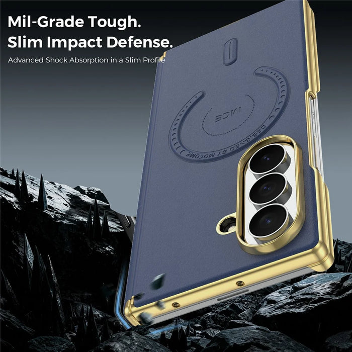 For Samsung Galaxy Z Fold8 Ultra Magnetic Case Leather + PC Electroplated Hinge Protection Phone Cover - Sapphire - 3