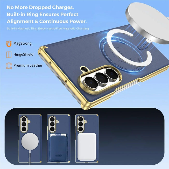 For Samsung Galaxy Z Fold8 Ultra Magnetic Case Leather + PC Electroplated Hinge Protection Phone Cover - Sapphire - 4