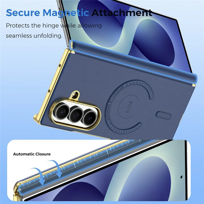 For Samsung Galaxy Z Fold8 Ultra Magnetic Case Leather + PC Electroplated Hinge Protection Phone Cover - Sapphire - 5