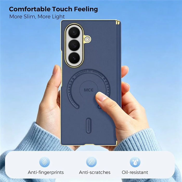 For Samsung Galaxy Z Fold8 Ultra Magnetic Case Leather + PC Electroplated Hinge Protection Phone Cover - Sapphire - 6
