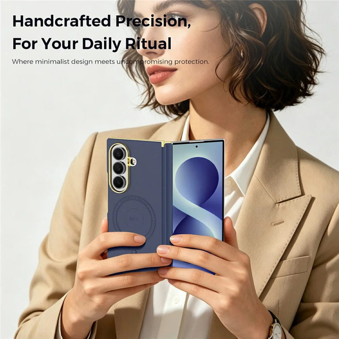For Samsung Galaxy Z Fold8 Ultra Magnetic Case Leather + PC Electroplated Hinge Protection Phone Cover - Sapphire - 7